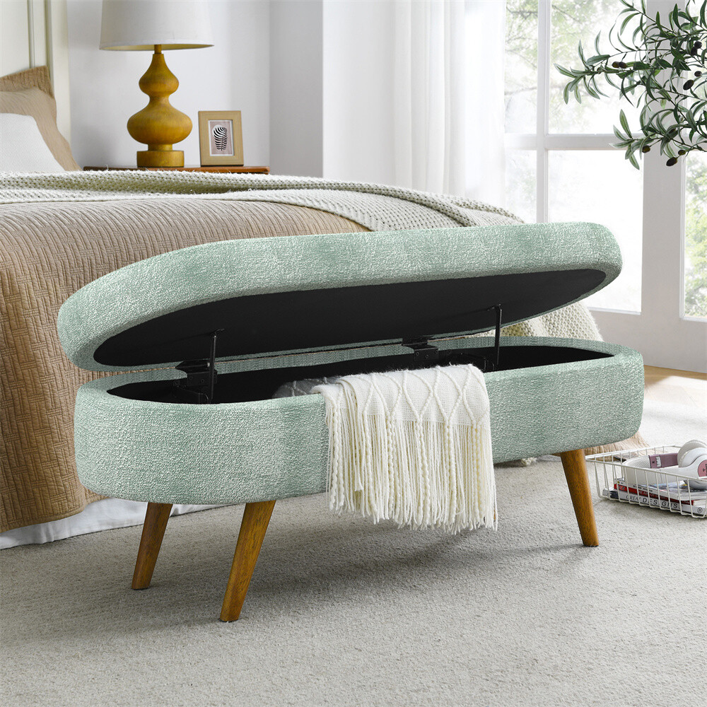 Ottoman Oval Storage Bench for Bedroom End of Bed Bench Foot of Bed Cyan 
