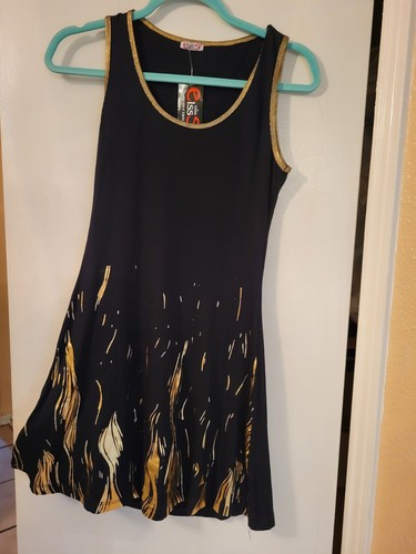 MISS ELSSE Size S/M BLACK/GOLD DRESS SLEEVELESS PRETTY WOMENS STRETCH NWT