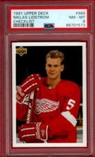 1991-92 UPPER DECK NIKLAS LIDSTROM ROOKIE CHECKLIST #584 PSA 8 91-92 UD RC NM-MT