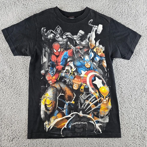 Vintage Marvel Shirt Mens Small Black Mad Engine Y2K Avengers X Men Spiderman