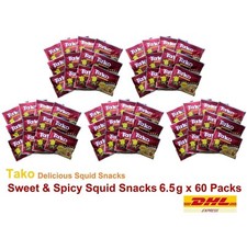 60 Packs Tako SQUID SNACK THAI SEAFOOD DELICIOUS Sweet & Spicy Flavour 6.5 g