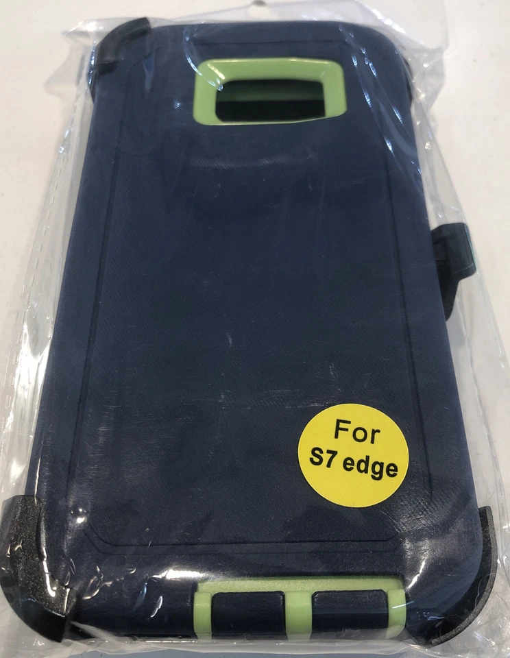 Чехол-подставка с зажимом для ремня Defender для Samsung Galaxy S7 Edge — синий с зеленым - Изображение 2 из 4
