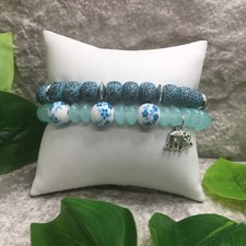 2 PC Handmade Bohemian Beaded Stackable Stretch Bracelet Set New Free Ship 7435