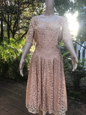 Vtg Original 50s mocha colour lace swing formal dress 12 | eBay