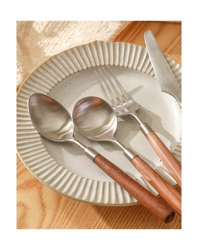 Wood Silverware Set for 4 Wooden Flatware Cutlery Utensils Set 18/10 Stainles... - Picture 8 of 9