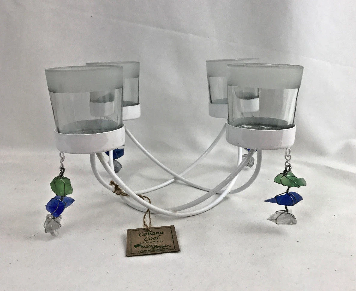 White Table Chandelier Candle Holder outdoor under umbrella table top