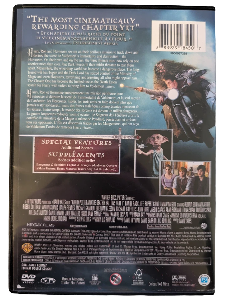Harry Potter and the Deathly Hallows Part 1 (DVD, 2010, Bilingual) - Image 2 of 2