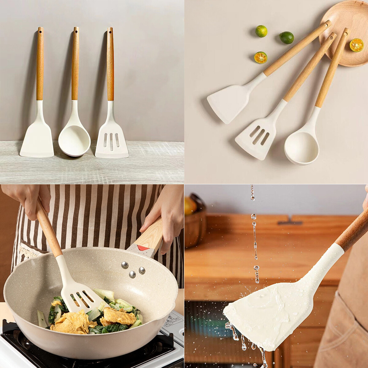 Silicone Kitchen Tools Wooden Handle Kitchenware Set Non stick Pot ZH