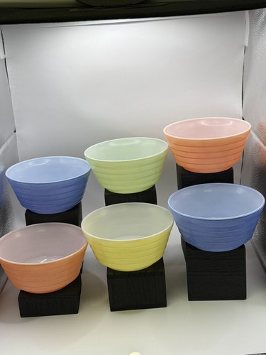 Set Of 6 Vintage Hazel Atlas MODERNTONE Platonite Pastel Cereal Bowls