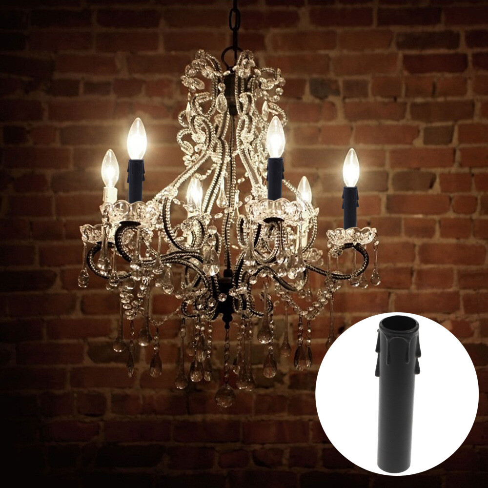 20 Black Plastic Chandelier Candle Socket Covers 4" E12 Candelabra Base