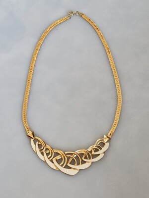 Trifari Signed Vintage White Enamel Frontal Collar Necklace