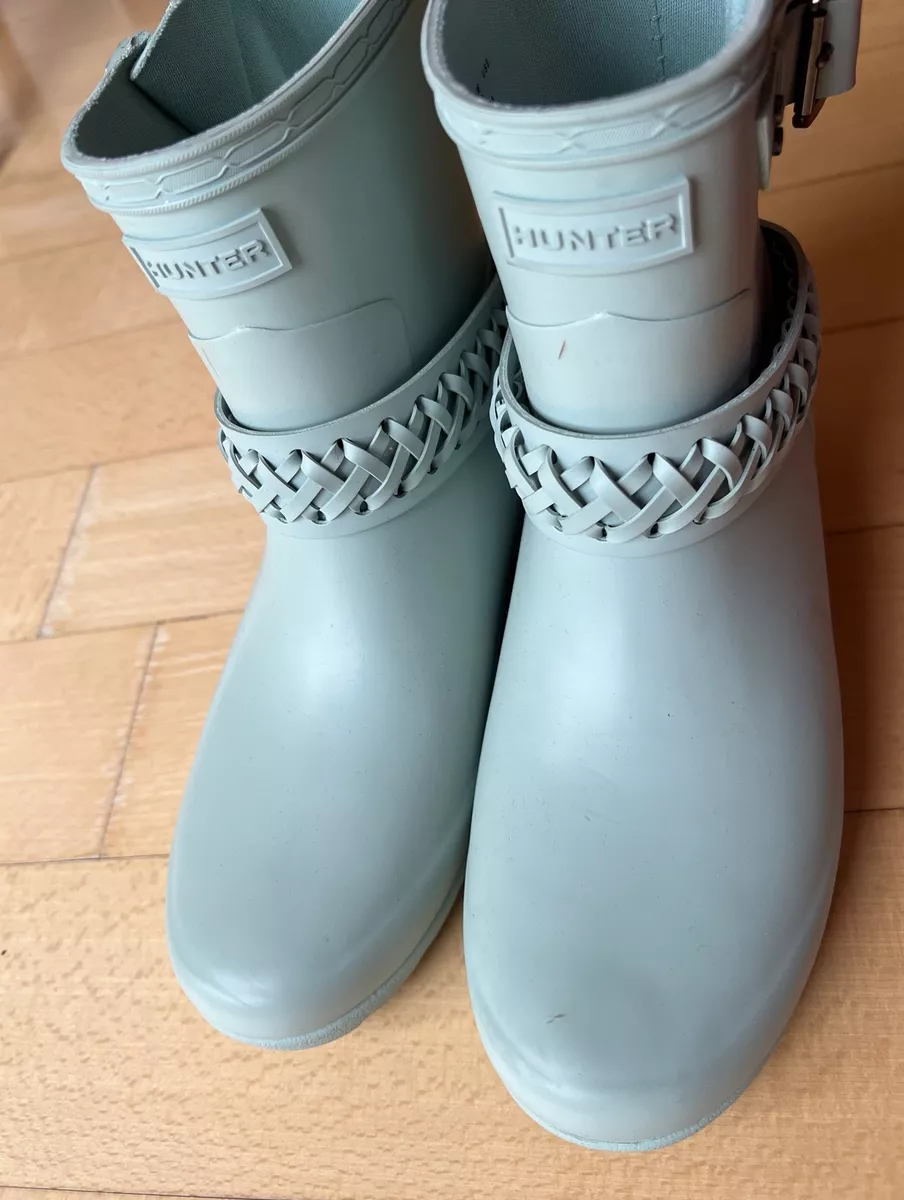 Women HUNTER WELLIES Pale Blue Ankle Wellingtons Weave Like Detail Uk 3 Eu 36