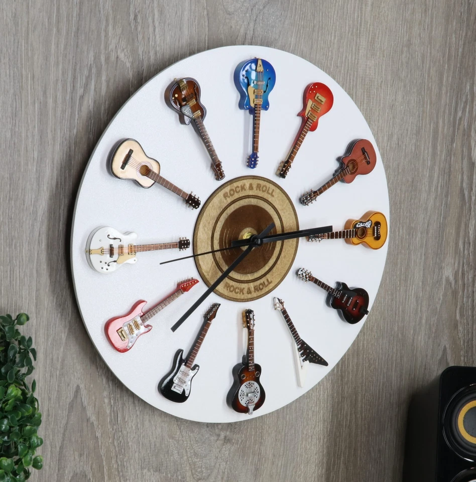 14" Hand Made Realis Personalized Wooden Guitar Wall Clock, Guitar Clock - Image 3 of 4