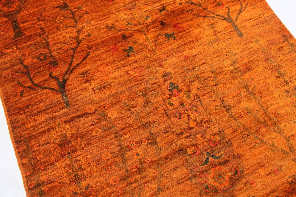 3x5 Ft Orange Overdyed Khorjin Area Rug Afghan Hand Knotted Veg Dye Small Rug - Image 4 of 4