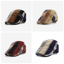 Men Newsboy Hat Patchwork Beret Cabbie Gatsby Ivy Cap Driving Adjustable Vintage