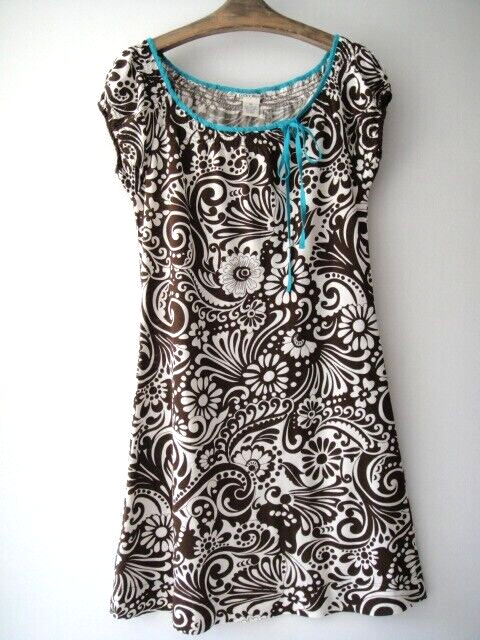 Lucky Brand Size XS Brown Floral 100% Stretch Cotton Jersey knit Dress Lucky Brand Size XS Brown Floral 100% Stretch Cotton Jersey knit Dress