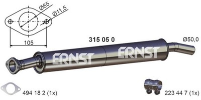 ERNST Vorschalldämpfer 315050 für FORD FOCUS 3 Turnier MAX 2 DXA CB7 CEU