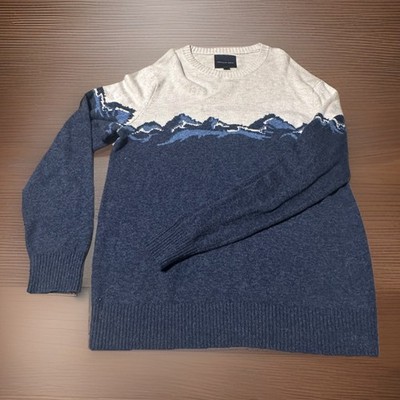 American Eagle Pullover Shirt Logo Soft Men s Sz L Graphic Mountains -White/Blue
