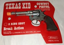 Vintage Straco Texas Kid Cowboy Pistol - 8 Ring Shot/Break Action New Old Stock