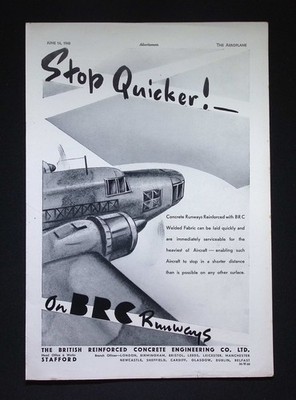 Original 1940 Reklame Britische Stahlbetontechnik Luftfahrt Start- und Landebahnen