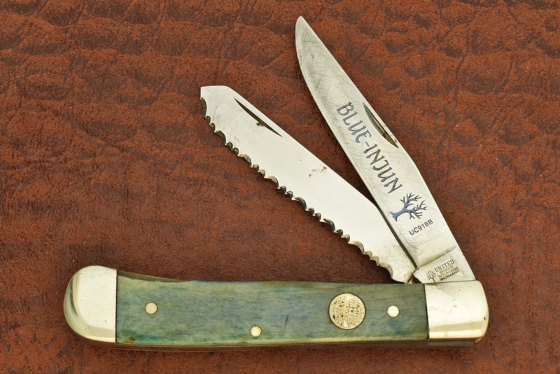 BOKER TREE BRAND SOLINGEN GERMANY BLUE INJUN BONE TRAPPER KNIFE SERRATED (26882)