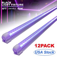 12PCS 4Ft UV LED Black Light Fixture 40W Linkable T8 Integrated Bulbs for Poster