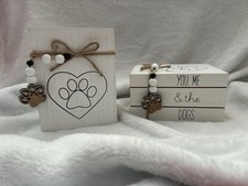 Rustic Dog Paw Print MDF Wood Plaque Sign with Beads Decorative Art