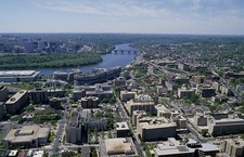 Photo:Washington DC Watergate Hotel Aerial View 1980s Cityscape Bridge