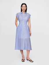 Gap M Sheer Midi Shirtdress Blue Stripe #777632  Retai $98