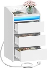 LED Bedside Table 2 Drawers Cabinet Charging Station Nightstand Storage Black