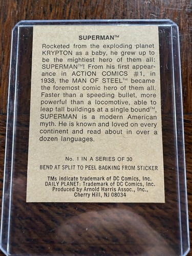 1978 TM & DC Comics Inc. Taystee Superman sticker, No. 1 of 30 - Picture 2 of 2