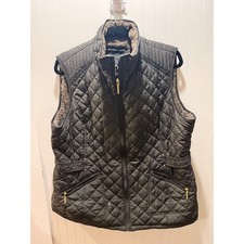 Weatherproof Women Quilted Vest Olive Green Faux Fur Lined Full Zip Size Large