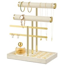 bussdis 3 Tier Bracelet Holder Display - Detachable T Bar Beige Velvet Bracel...