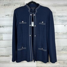 Ming Wang Tailored Knit Jacket Navy Blue Small Silver Crest Buttons Blazer NWT