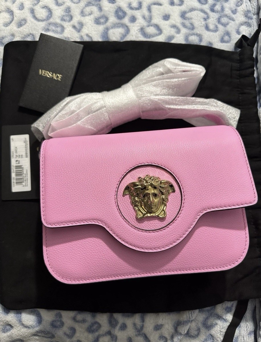 Versace メデューサ ショルダーバッグ ピンク Versace La Medusa Logo Plaque Pink Pebbled Leather Crossbody Bag