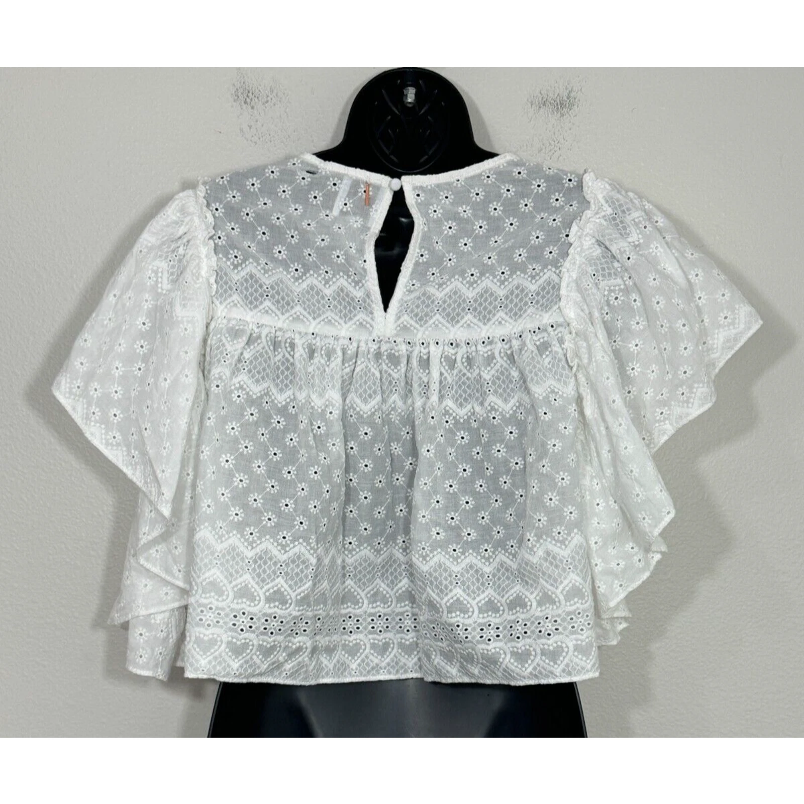 VETEMENTS MISA Los Angeles Top Cotone Occhiellato Manica Increspata Cottage Contadino S Nuovo con etichette (Difetto)