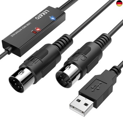 LEKATO USB MIDI Kabel Midi USB Kabel Midi Interface Konverter, 5 Polig In Out