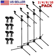 Microphone Stand Dual Mic Clip Boom Arm Tripod Base Height Adjust 360° Rotating