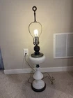 Vintage Antique White Milk Glass Hurricane Table Lamp Brass Tone Lighting 36.5”