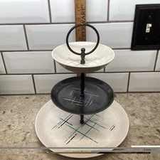 MCM Atomic Salem Jack Straw Constellation 3 Tier Tidbit Tray Black-White-Blue