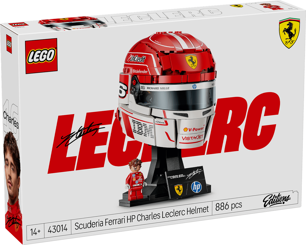 LEGO Charles Leclerc Helmet (43014) F1 Scuderia Ferrari Building Toy Display Set