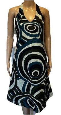 Bibi Womens Halter Neck Retro 70s Hippie Festival Midi Dress Cotton Sz S 8 10