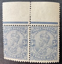 India 1911 pair of 3 p stamps with one showing Rs flaw mint hinged sg154a