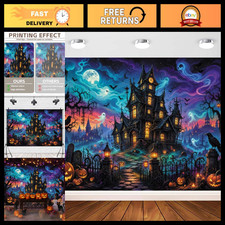 Halloween Spooky Haunted House Backdrop 10x8ft, Scary Cemetery Banner