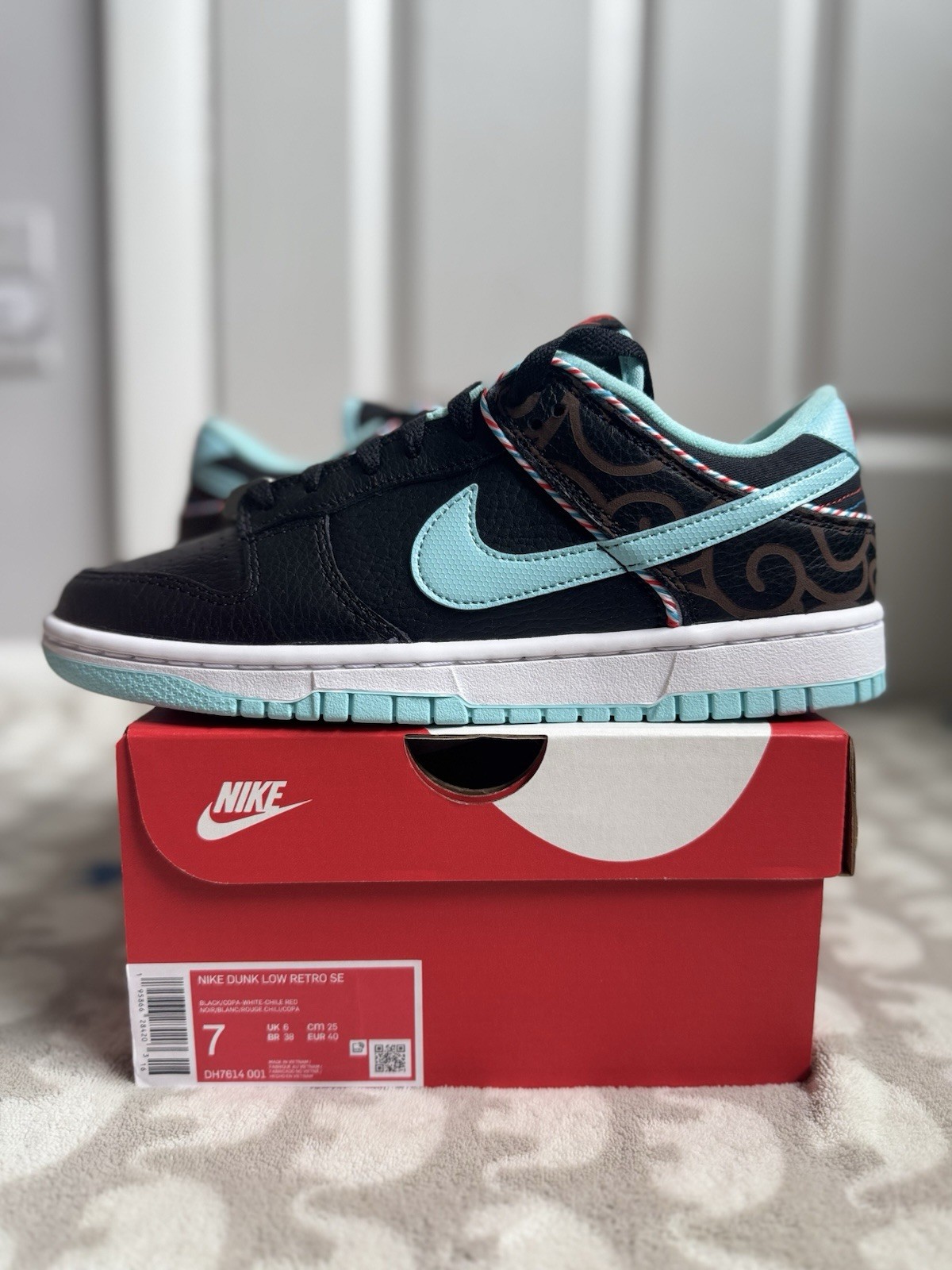 SAOLA Nike Dunk Low Retro SE Barber Shop nere DH7614 001 taglia 7M 8 5W nuove autentiche