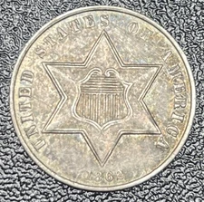 1862 Silver Three Cent Piece High Grade Toned