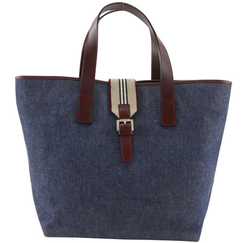 BURBERRY Denim Tote Bag Denim / Leather / Canvas Navy / Bordeaux Women's #NB4127