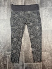 ASICS Activewear Crop Leggings Women's Grey Geometric Elastic Waist Side Zip