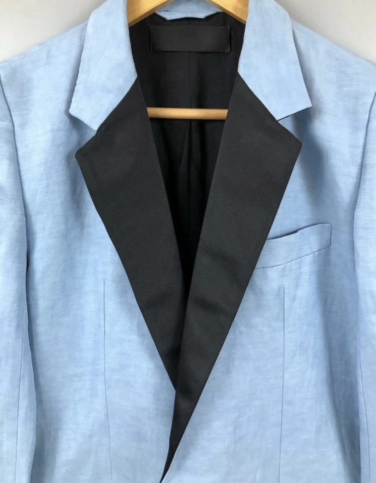 Runway HAIDER ACKERMANN Satin Trimmed Linen And Silk Blazer Jacket Blue Size 36 - Image 3 of 4