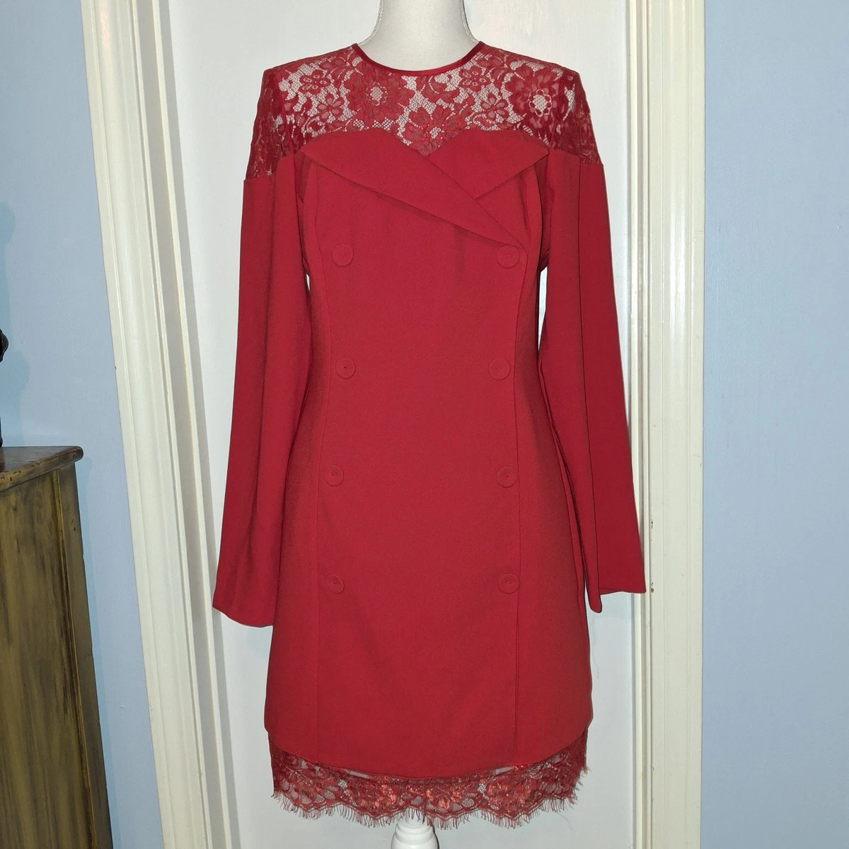 strapless open back dress Happy Clothing Red Bodycon Long Sleeved Organza Maxi Dress in Red main image 1